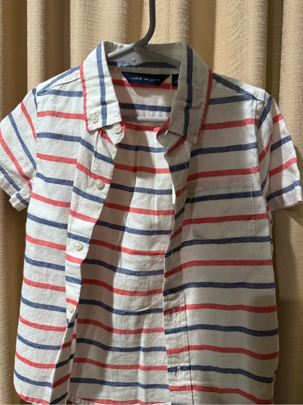 Janie and Jack White Short-Sleeve Shirt with Red & Blue Stripes- NWT